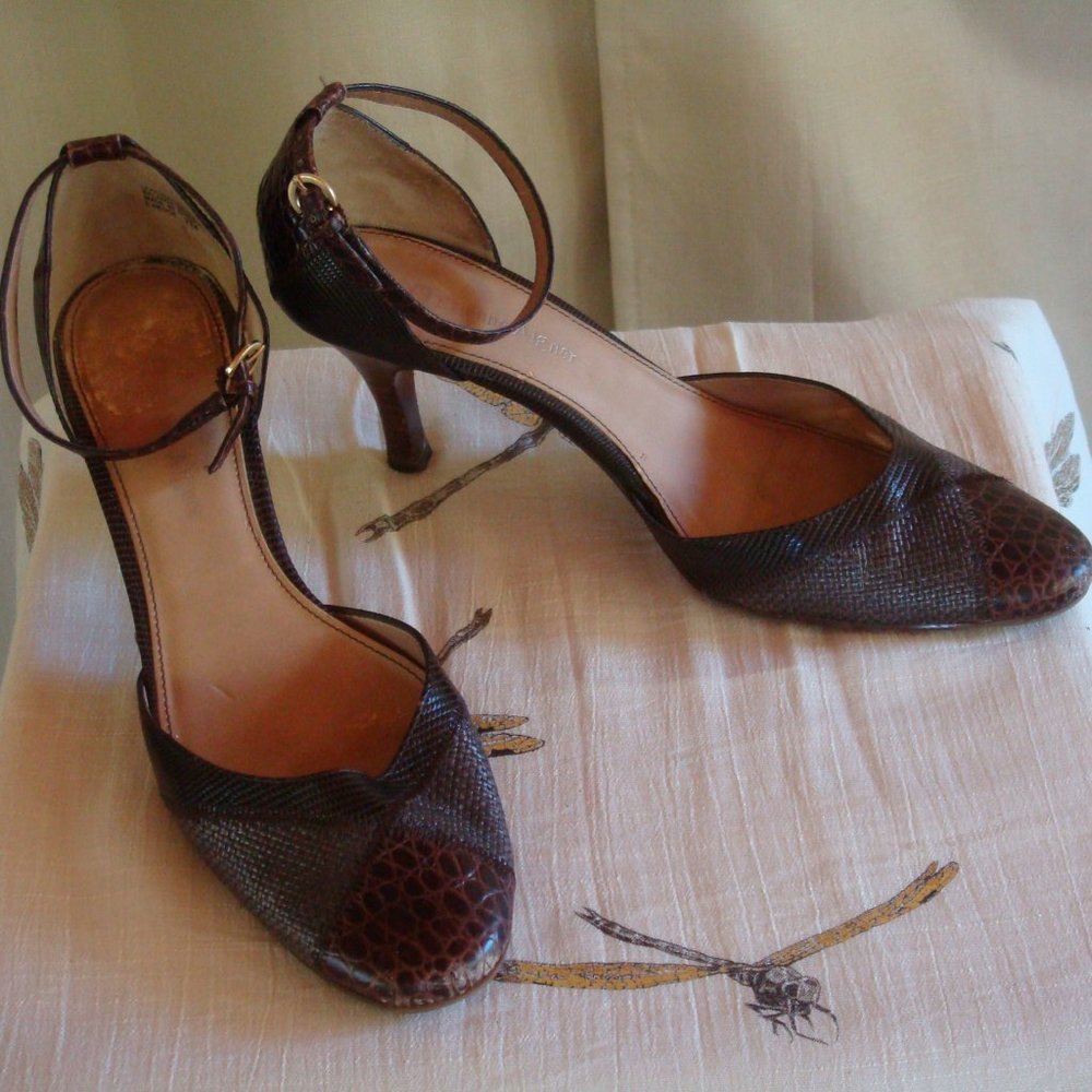 Entienne Aigner Brown Embossed Leather Ankle Strap Shoe